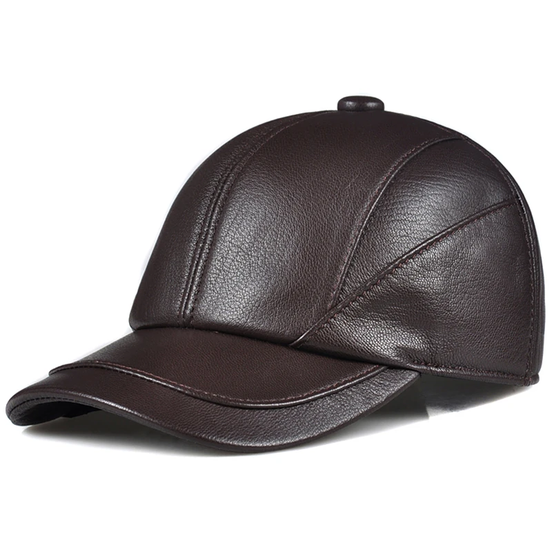 Spring 2022 High Quality Cowhide Genuine Leather Hat Men Women Brand New Thermal Adjustable Size Baseball Snapback Cap Black