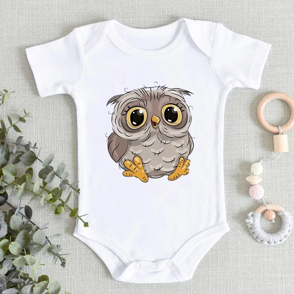 Kawaii Owl Print Baby Girls Boys Clothes Fashion Cute Summer Casual Newborn Baby Bodysuit Short Sleeve Harajuku Wholesale Romper