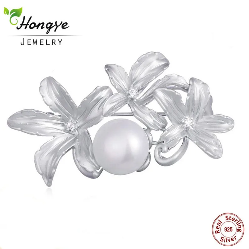 

Hongye Great Crystal Natural Freshwater Pearls Silver Color Brooch Banquet Wedding Women Pins Coat Artdeco Vintage style Jewelry