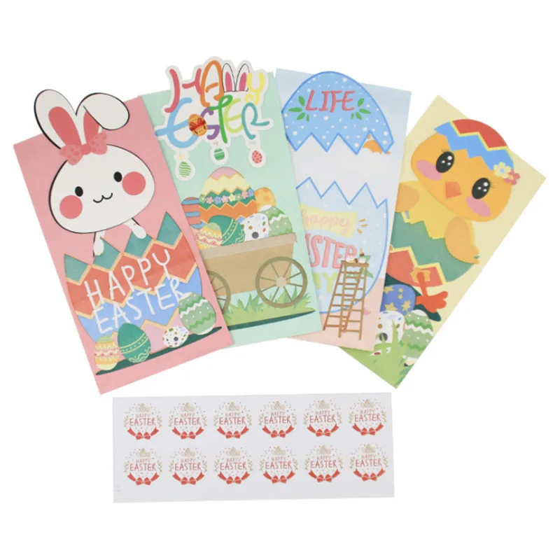 12Pcs Happy Easter Theme Rabbit Food Bag Paper Gift Candy Packag Pouch Bag For Packaging Birthday Easter Event Party Decorations