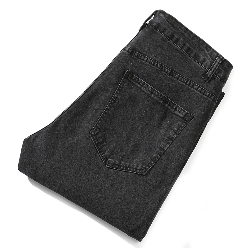 Pantalones vaqueros azules para hombre, ropa de calle a la moda, Color negro puro, elásticos, ajustados, informales, para diario