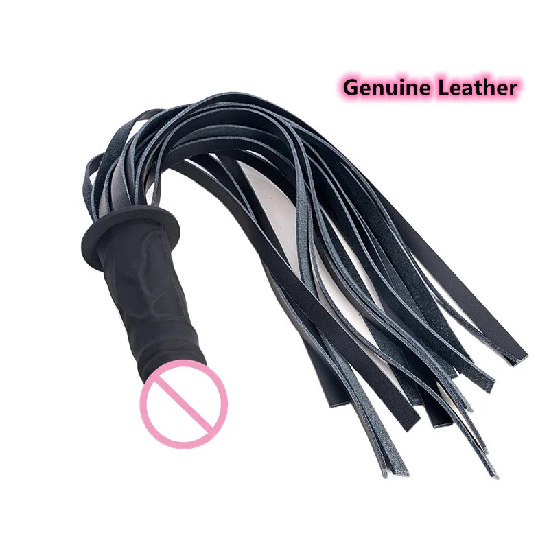 Silicone Dildo Genuine Leather Racing Riding Flogger Queen Sex Pimp Whip Toys for Adults Games Bdsm Bondage Slave Role Play