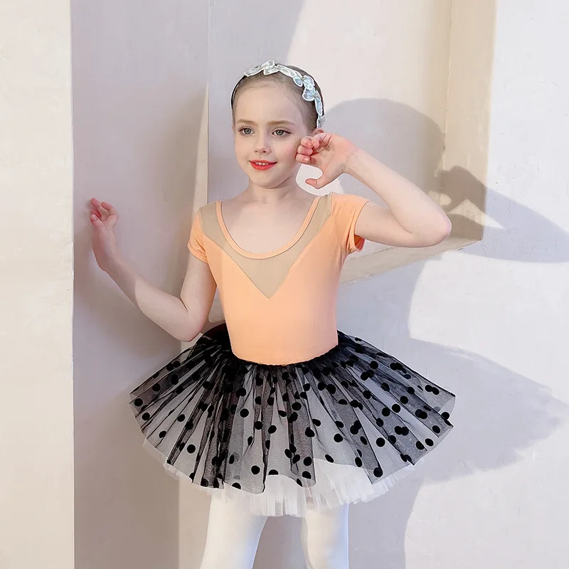 Ballet Dress Kids Gymnastics Dance Leotard + Dot Tutu Skirts Black Pink Leotard Dancewear Professional Ballerina Show Costume