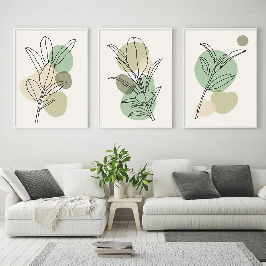 Abstract Leaves Geometry Green Nordic Posters Canvas Painting Wall Art Print Picture for Living Room Interior Home Decoration