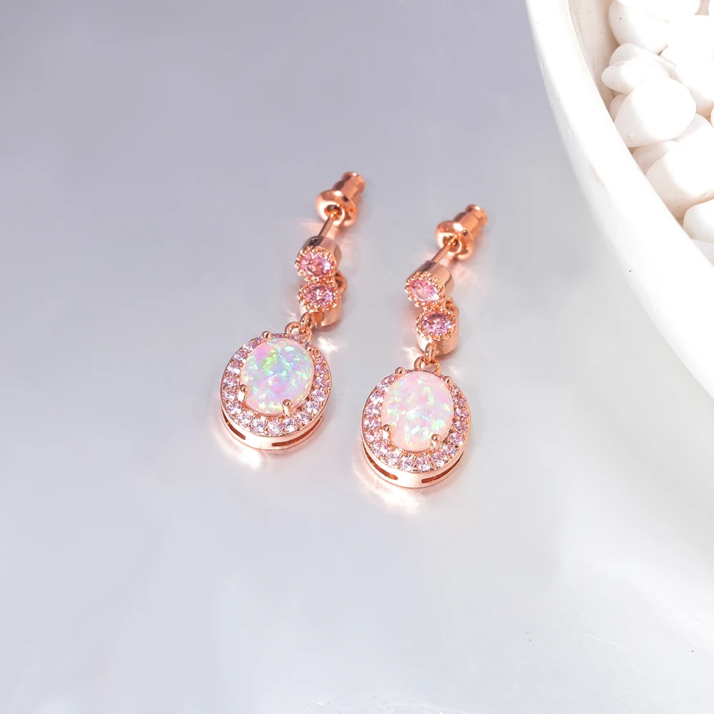 CiNily Large White Fire Opal Oval Stone Earrings Silver Plated Violet Lilac Purple Zircon Crystal Vintage Party Jewelry Women