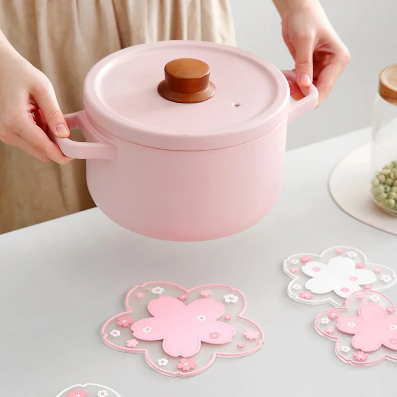 Japan Style Cherry Blossom Silicone Coaster Dining Coffee Table Cup Mat Heat-resistant Pad Anti-slip Placemat Kitchen Accessory