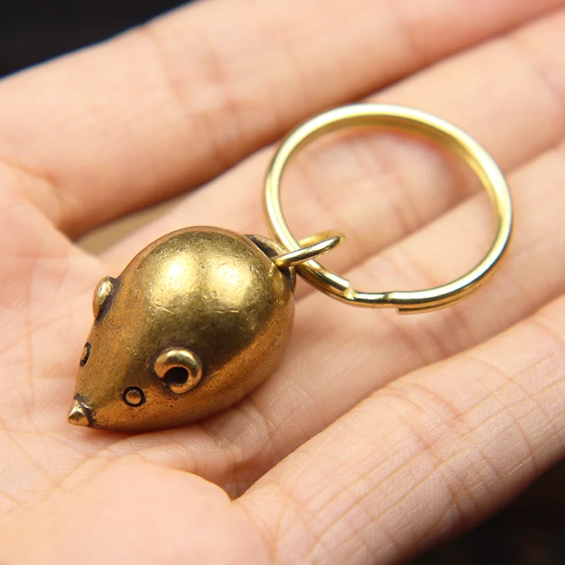 Vintage Brass Fatty Rat Figures Keychains Lanyard Pendants Small Cute Mouse Car Key Chains Hangings Trinkets Funny Child\'s Gifts