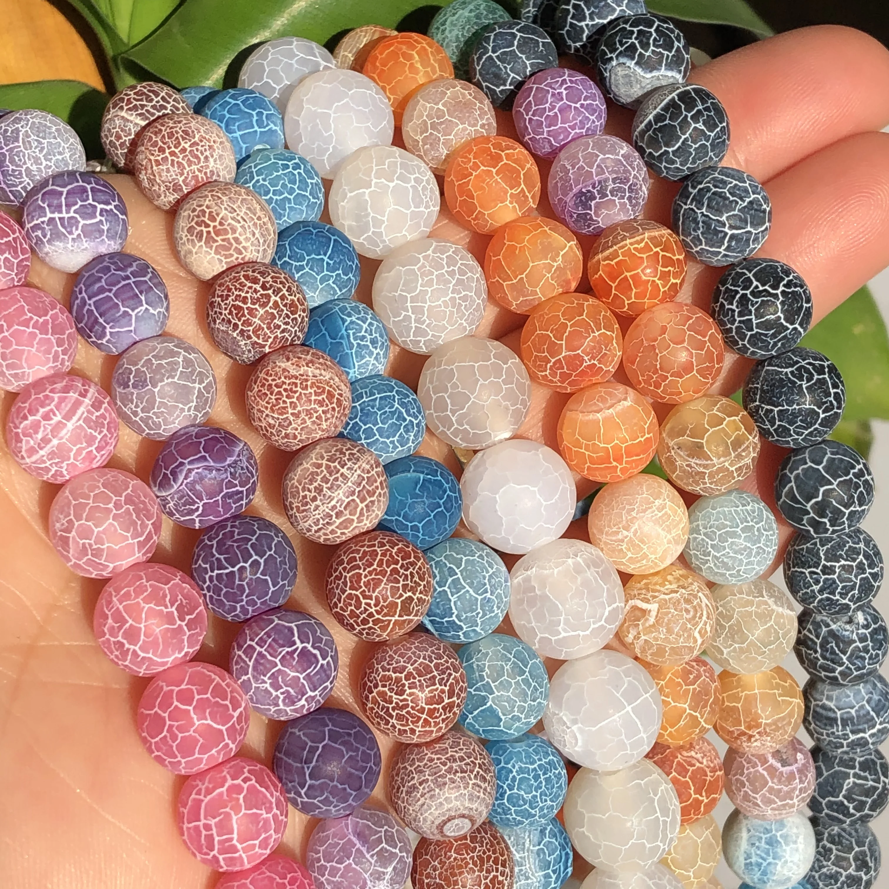 Natural Coloful Frost Cracked Agates Stone Matte Dream Fire Dragon Veins Onyx Loose Spacer Beads For Jewelry Making DIY Bracelet