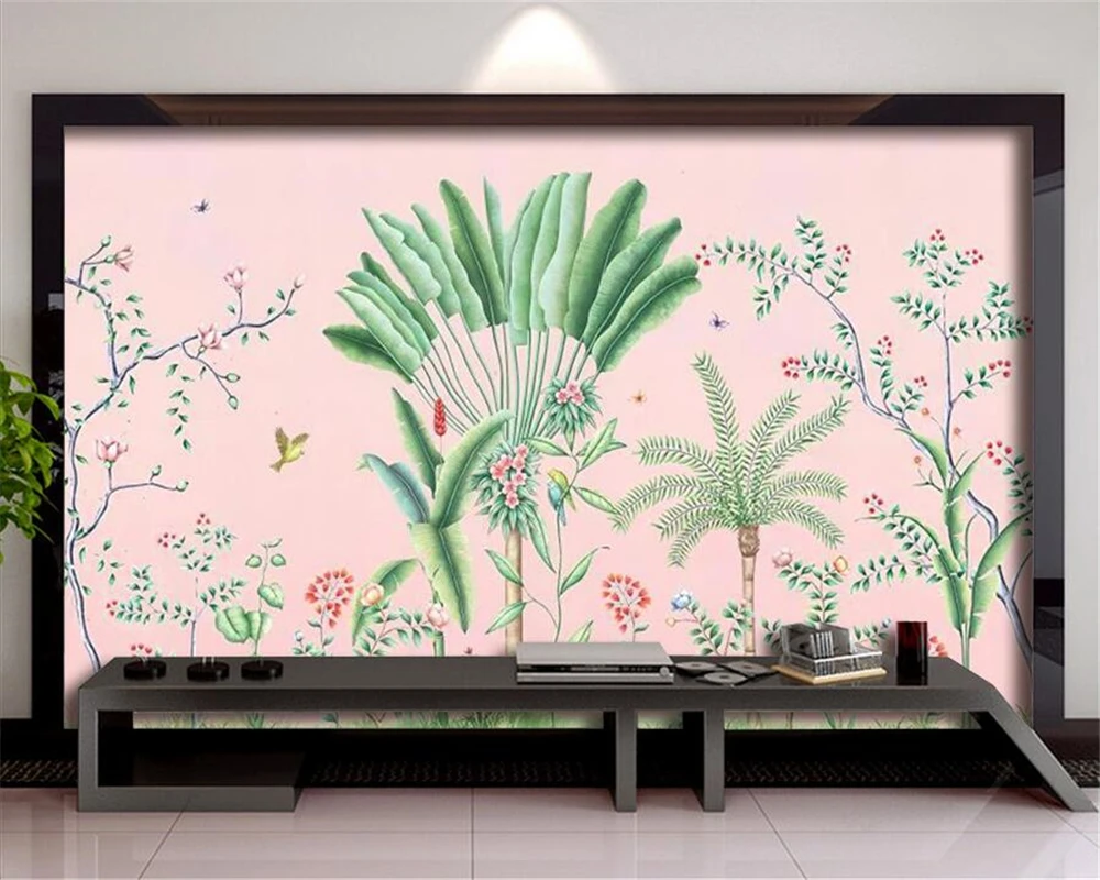 

Custom wallpaper hand painted banana leaf plant flower mural TV background wall living room bedroom home decoration 3d wallpaper