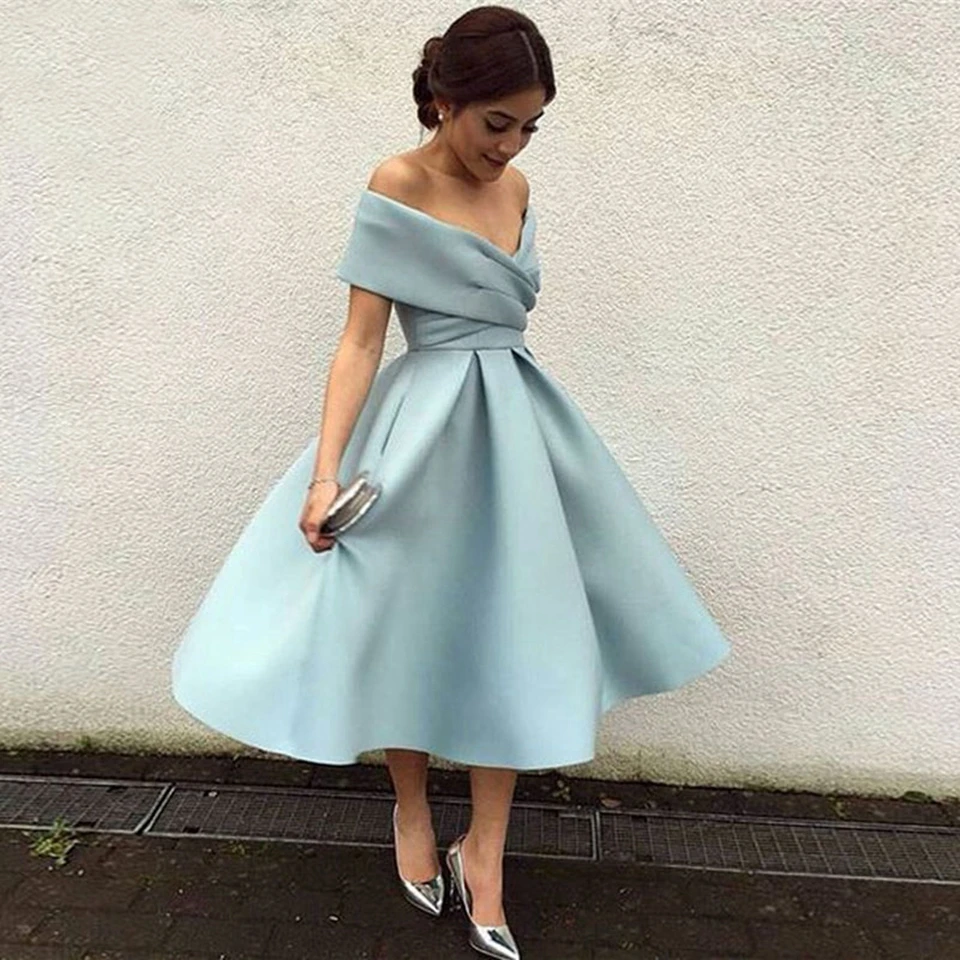 Blue Short Graduation Dresses 2024 for Students Elegant Off Shoulder V-neck Princess Fluffy Prom Ball Gowns Homecoming Vestidos