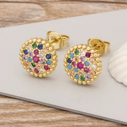 Nidin Trendy Cute Stud Earrings Copper Zircon Tiny Elegant Eternity Round Shape Jewelry For Women Party Wedding Gift  Wholesale