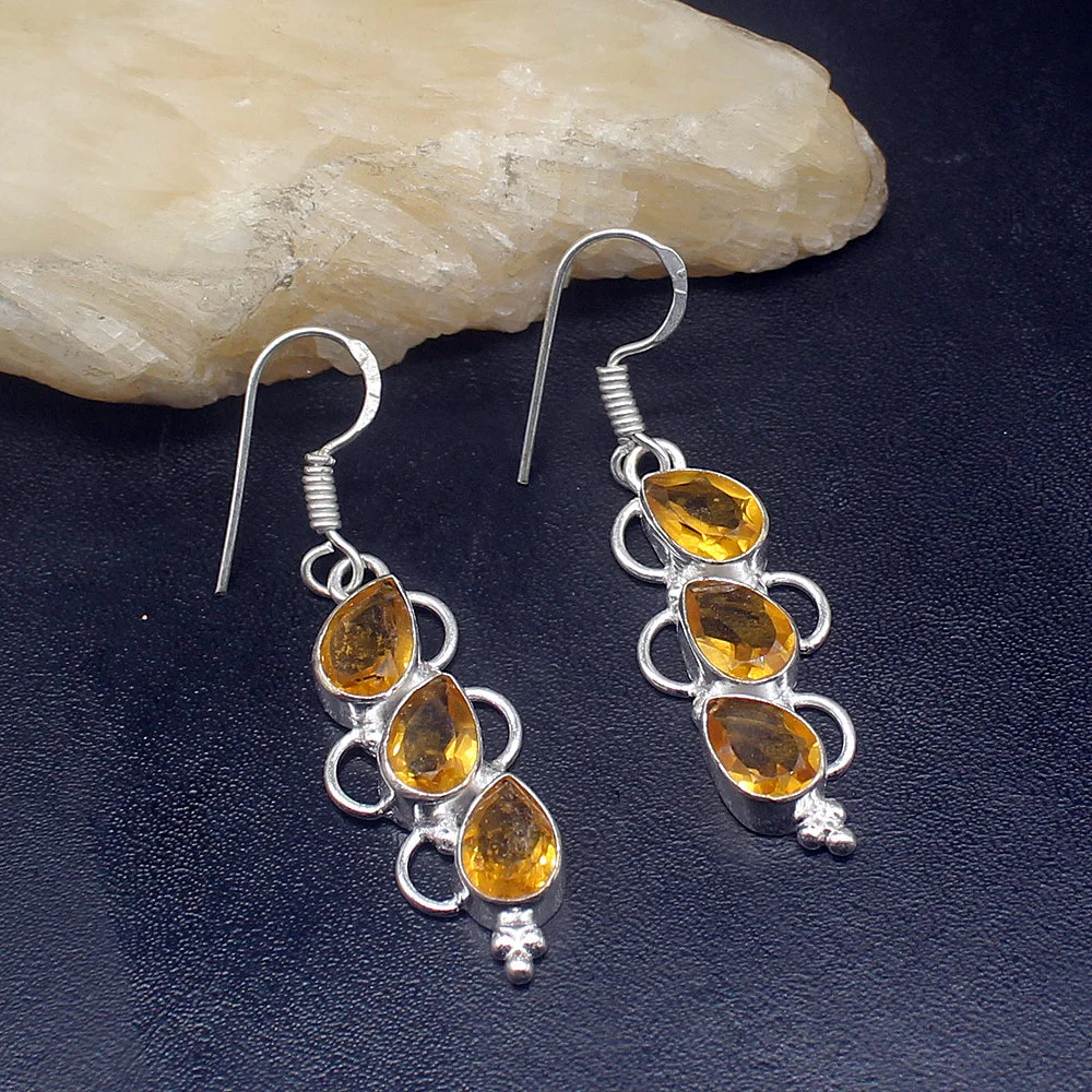 Gemstonefactory Big Promotion Unique 925 Silver Glowing Yellow Citrine Hot Women Ladies Gifts Dangle Drop Earrings 20211872