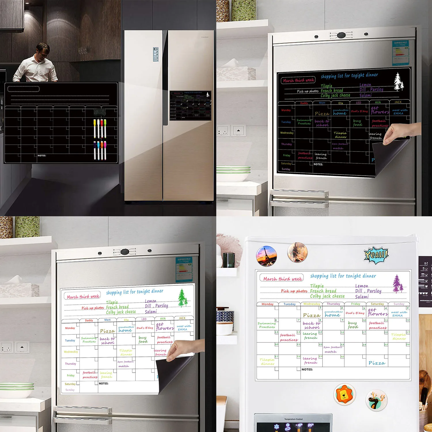 Magnetic Menu Board Kitchen Fridge Board with 8 Color Chalk Markers Dry Erase Weekly Planner Grocery Chalkboard for Refrigerator