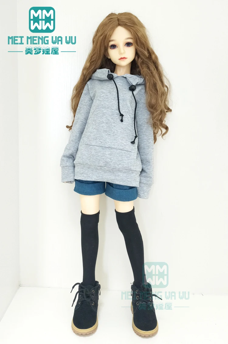 BJD doll clothes fits 60cm 1/3 BJD SD doll fashion Denim cuffed shorts Letter band Sports hoodie