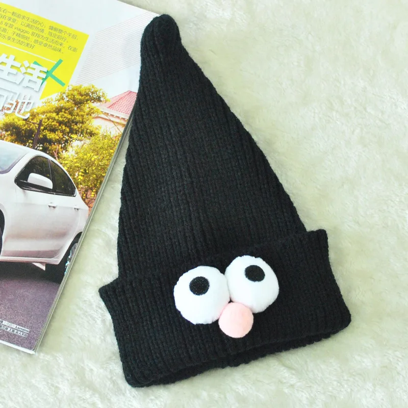 Winter Boy Girl Big Eye Pointed Knitted Caps Cute Cartoon Crochet Baby Hat Kids Bonnet