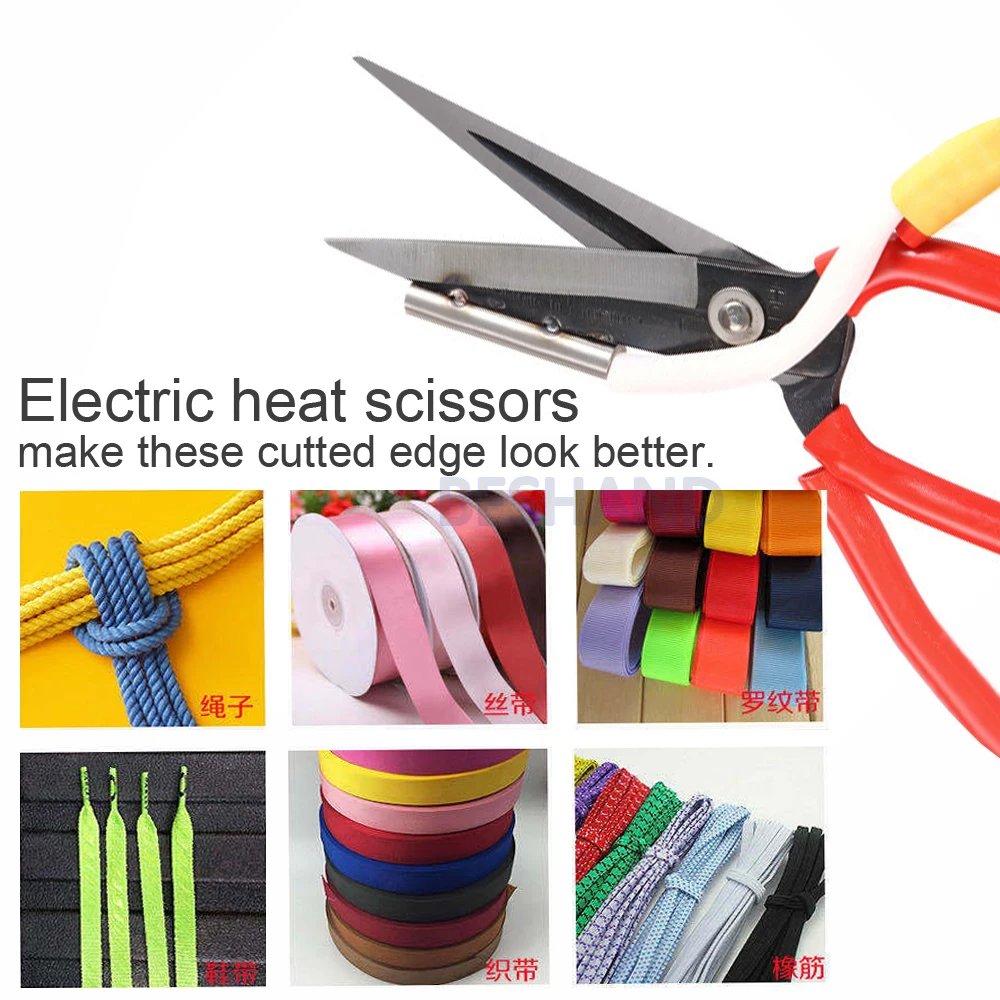 220V Electric Heat Scissors Thermal Cutter for Fabric Rope Ribbon Webbing Cloth Cutting Handicrafts DIY Tools Set