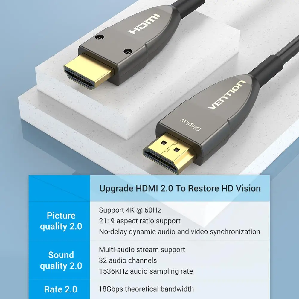 Vention HDMI 2.0 Cable 4K 60Hz Fiber Optic HDMI Cable 2.0 HDR for HDTV Box Projector PS4 10m 20m 30m 50m 60m 80m 100m HDMI Cable