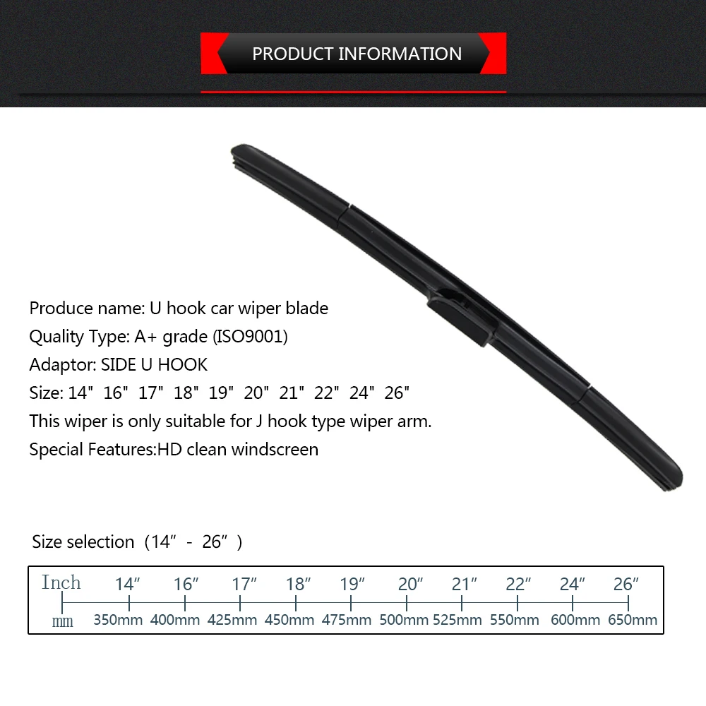 Car Wiper Blade Universal Side U Hook Windscreen Windshield Rubber Wipers Auto Accessories 1PCS 14\