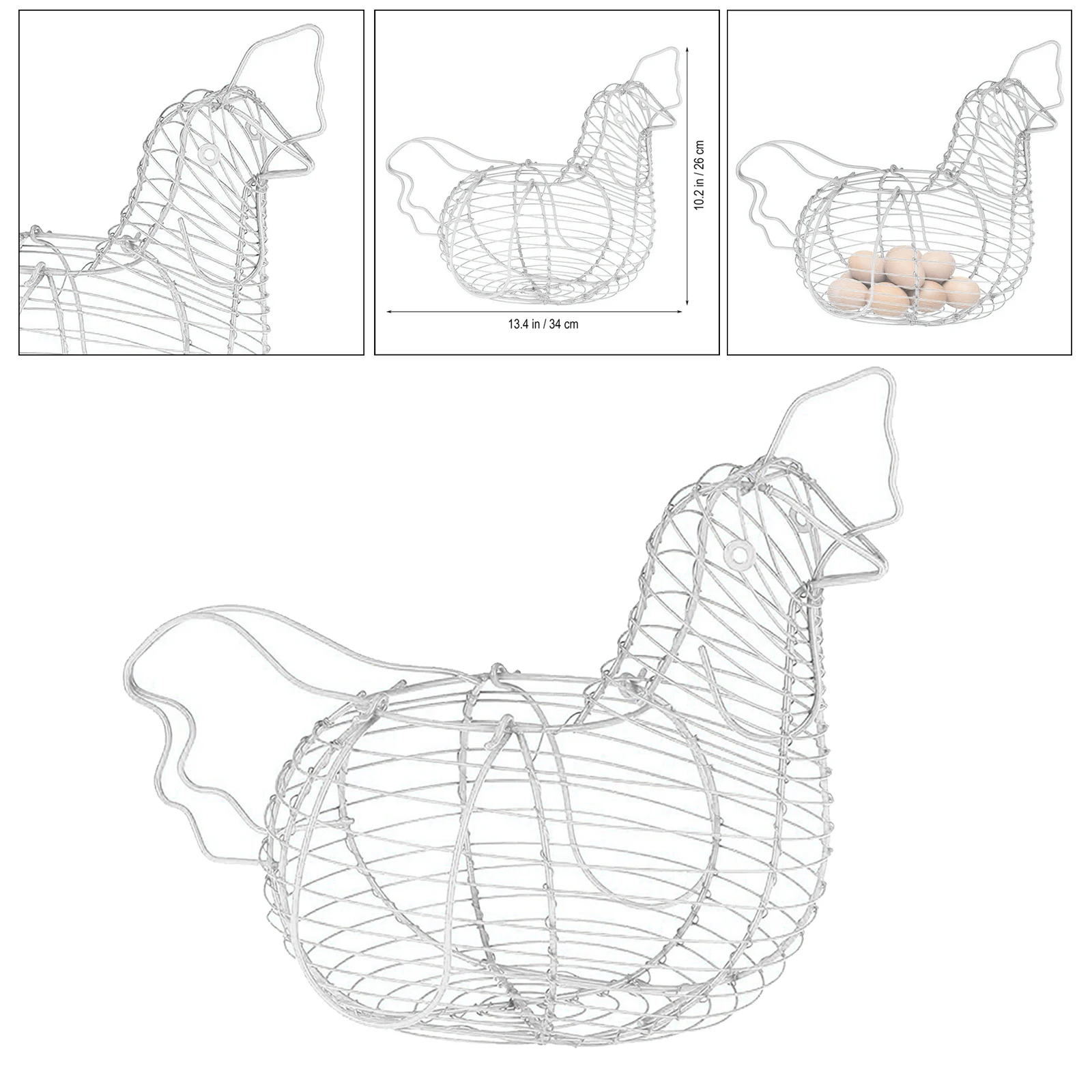 White Chicken Hen Eggs Storage Basket Wire Art Easter Party Decor Vintage