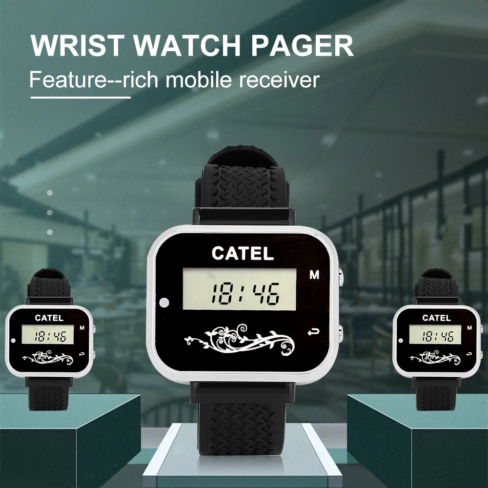 CATEL 433.92mhz  Russian Showing 20 Call Button Transmitter 2 Watch Receiver Wireless Pager for Restaurant Calling System Buzzer