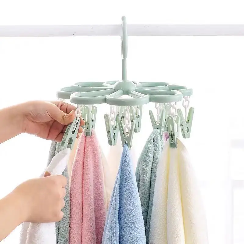 Home Gadgets Clothes Pegs Rotatable Multifunctional Round Drying Rack with Plastic Multi Clip Space Saving Indoor Socks Hangers