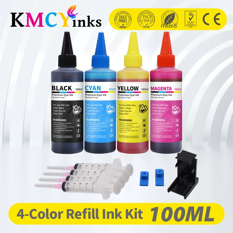 KMCYinks Printer Ink Kits For HP 304 XL Refill Ink cartridge For HP 301 xl 300 xl 302 xl 303 xl 901 350 351 336 62 XL Dye Ink