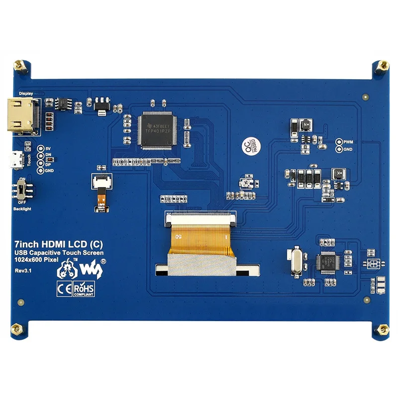 Raspberry Pi 7inch Capacitive Touch Screen LCD Display IPS 1024×600 compatible with HDMI for PI4 / PI3 / Zero 2 w