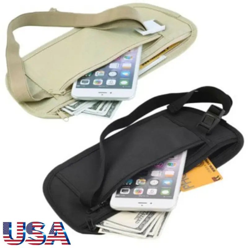 HOT Money Belt Secure Travel Money Belt Undercover Hidden Blocking Travel Wallet Anti-Theft Passport Pouch Fanny Pack