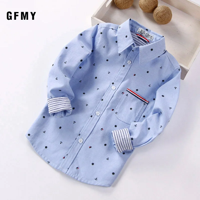 GFMY 2020 Spring Autumn Fashion Full Sleeve Printed Anchor Auspicious Pattern Boy Shirts 1511 3T-12T Kid Casual Clothes