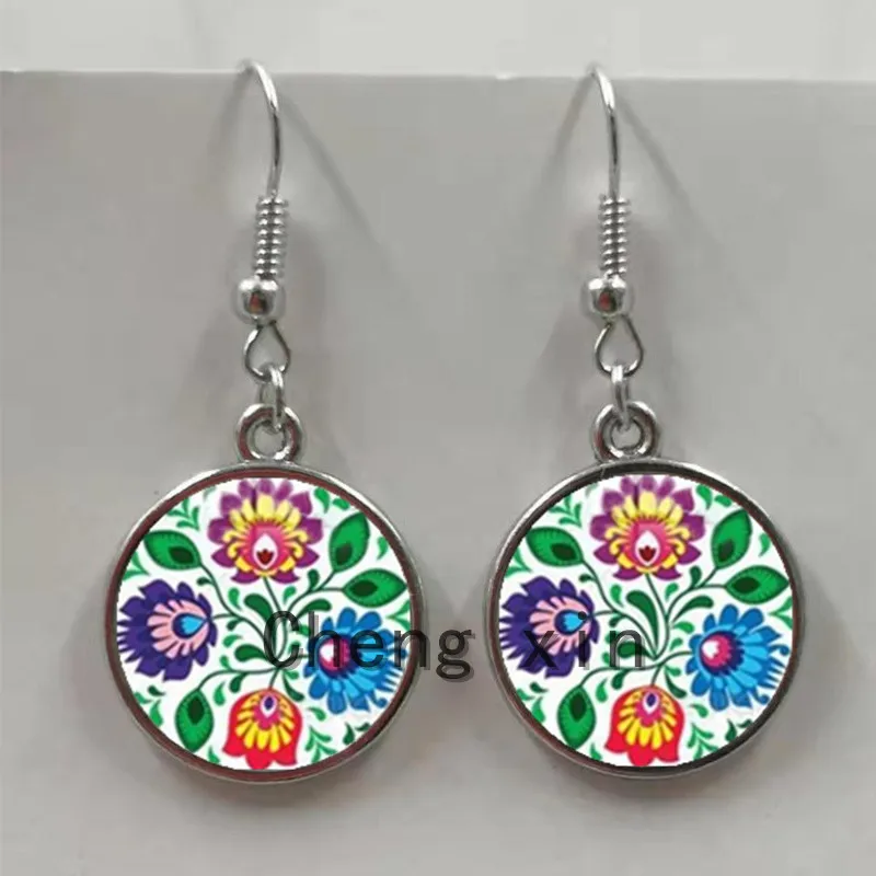 Polish folk art pattern earrings fashion jewelry modern paper-cut element floral earrings girl