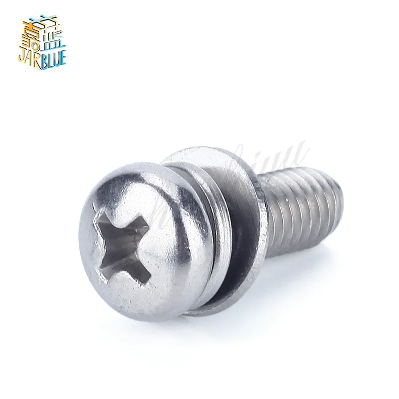 10/50 pcs Metric thread M2 M2.5 M3 M4 304 stainless steel Phillips Pan Head Three Combination Screw Three sem screws with washer