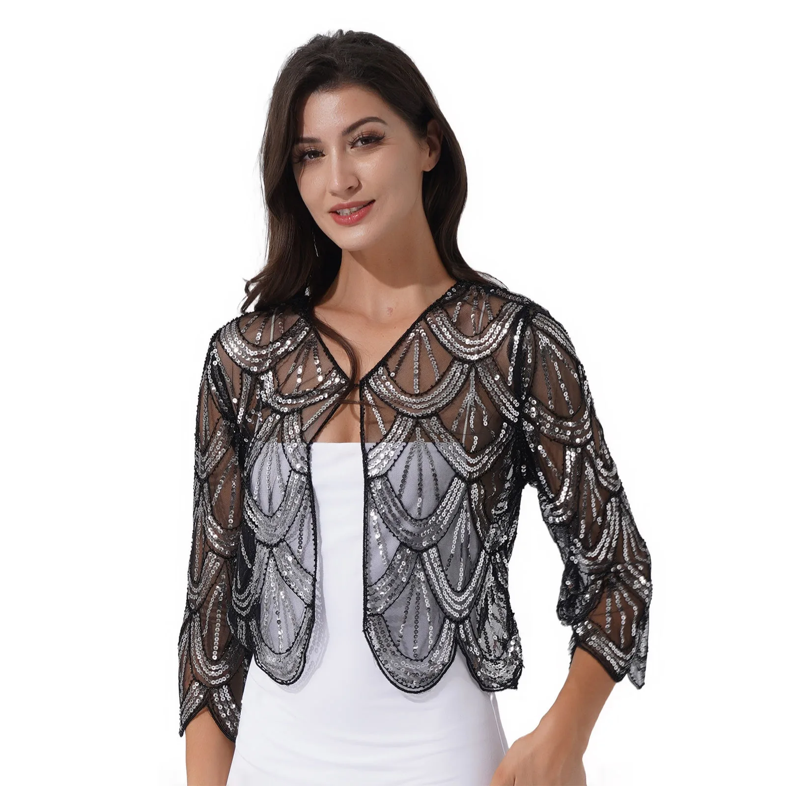 Bridal Wraps kobiety cekiny Hollow Lace Bolero szal z długim rękawem kardigan bolerko topy kurtki ślubne dla suknia dla panny młodej Cover Ups