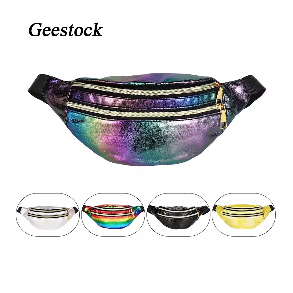 Geestock-Sac banane holographique pour femme, sac de taille laser, sac de poitrine design, sac de ceinture de fête, poudres pour téléphone, mode