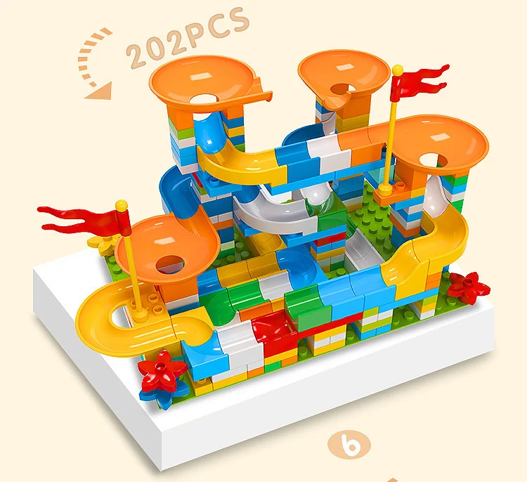 Marmor-Rennbahn mit großen Bausteinen, Kugelbahn, Trichterrutsche, DIY-Bausteine, Spielzeug für Kinder, Geschenke – Detail 13