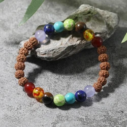 Original Rudraksha & Seven Chakra Bead Elastic Rope Men's Women's Bracelet Yoga Fashion Glamour Jewelry Energy Bangle