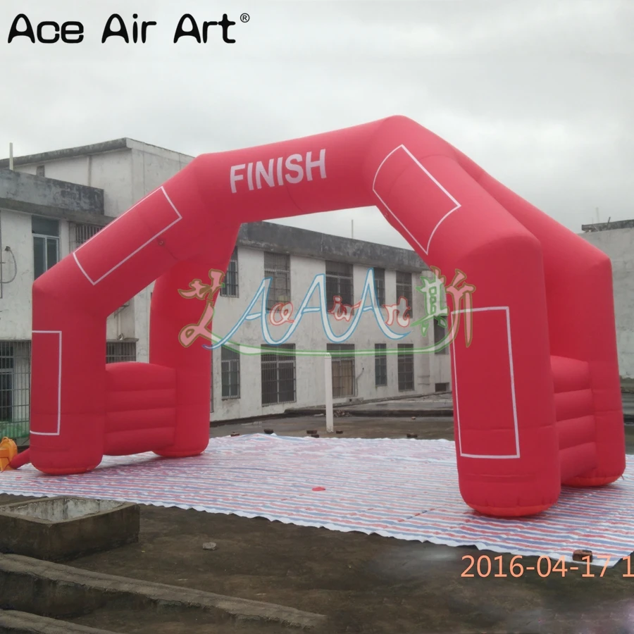 Red inflatable start/finish line archway promotional 4 legs arch gate with removable sticker boxes and free standing