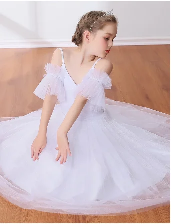 ใหม่เด็กหญิงบัลเล่ต์ Tutu กระโปรง Giselle Swan สีขาวโรแมนติกสไตล์ Tutu บัลเล่ต์ Dance Ballerina ชุด