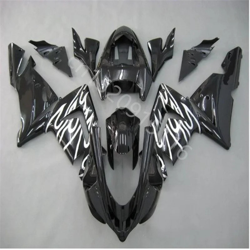 Black  Motorcycle Bodyparts  white flames fit for Kawasaki Ninja ZX10R 2004-2005 zx10r 04 05 zx10r 2004 2005  fairing set