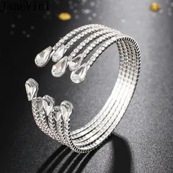 JaneVini Bling Bling Crystal Bridal Bracelets Gold Silver Boho Wedding Bride Beaded Waistband Hand Accessories Bracelet Mariage