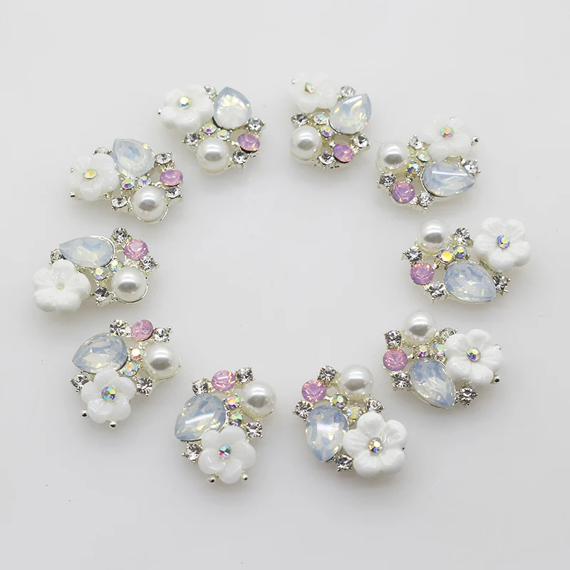 10pcs/batch 17mm pearl rhinestone metal flower DIY jewelry discovery accessories jewelry embellishment making DIY accessories