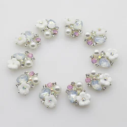 10pcs/batch 17mm pearl rhinestone metal flower DIY jewelry discovery accessories jewelry embellishment making DIY accessories