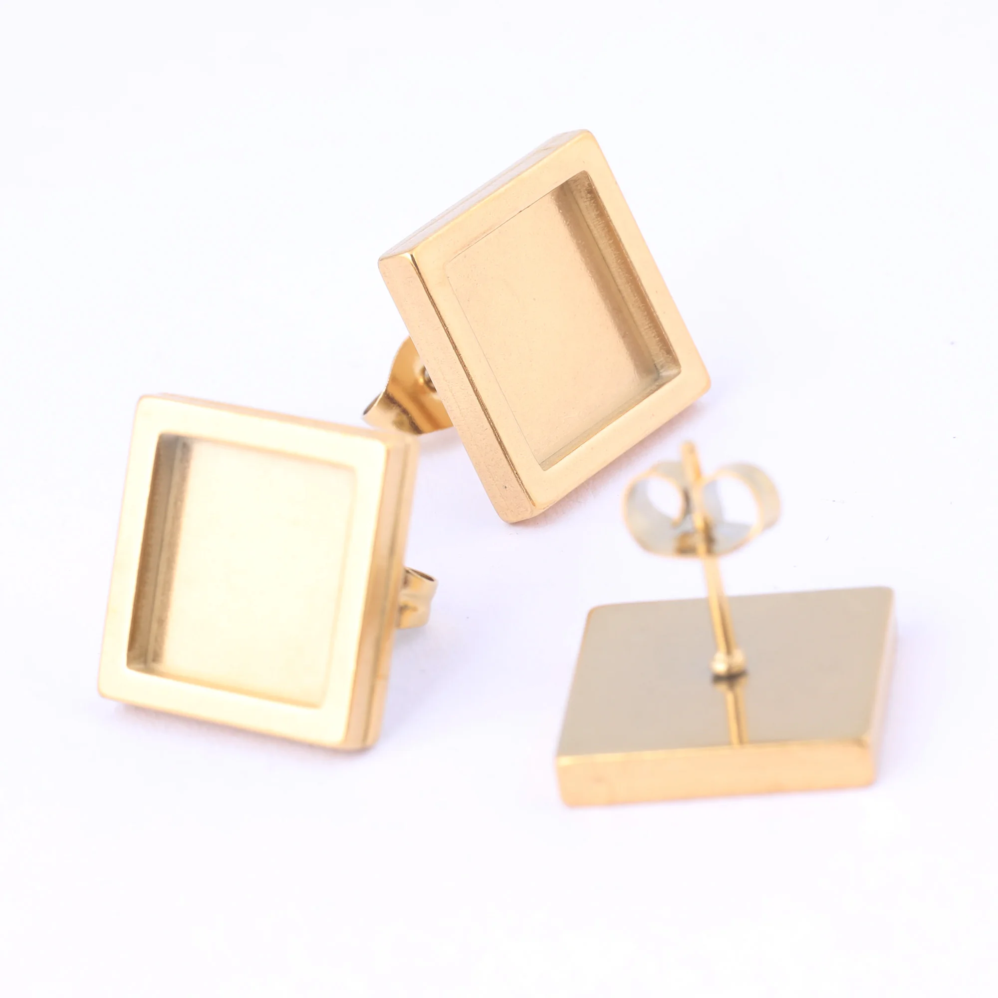 20 sztuk ze stali nierdzewnej różowe złoto Stud kolczyk Bezel ustawienie Blanks Fit 10mm plac Cabochon baza tace Diy ocena biżuteria — zdjęcie 4
