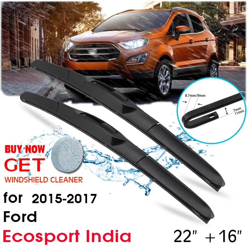 

Car Front Window Windshield Rubber Silicon Refill Wiper For Ford Ecosport India 2015-2017 LHD / RHD 22"+16" Car Accessories