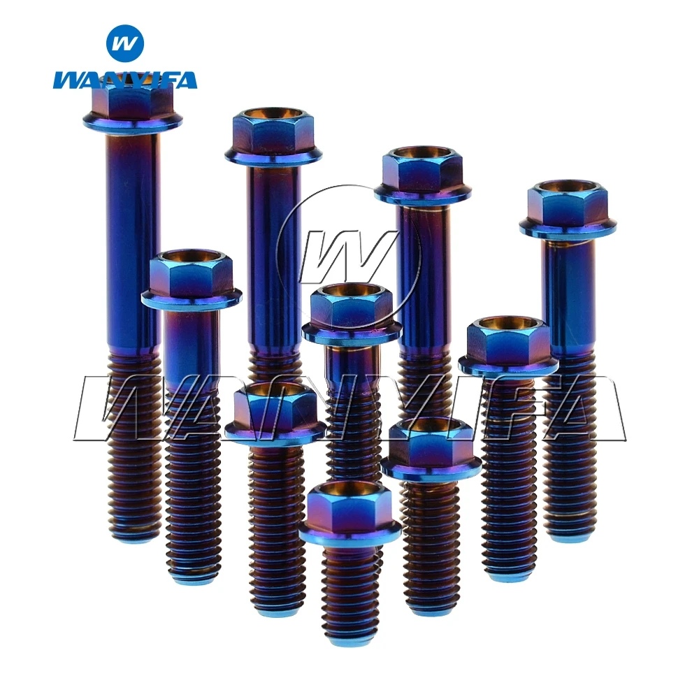 Wanyifa Titanium Bolts M8 M12x15~90mm Pitch1.25/1.5mm Hex Head Flange Screws for Motorcycle Disc Brake