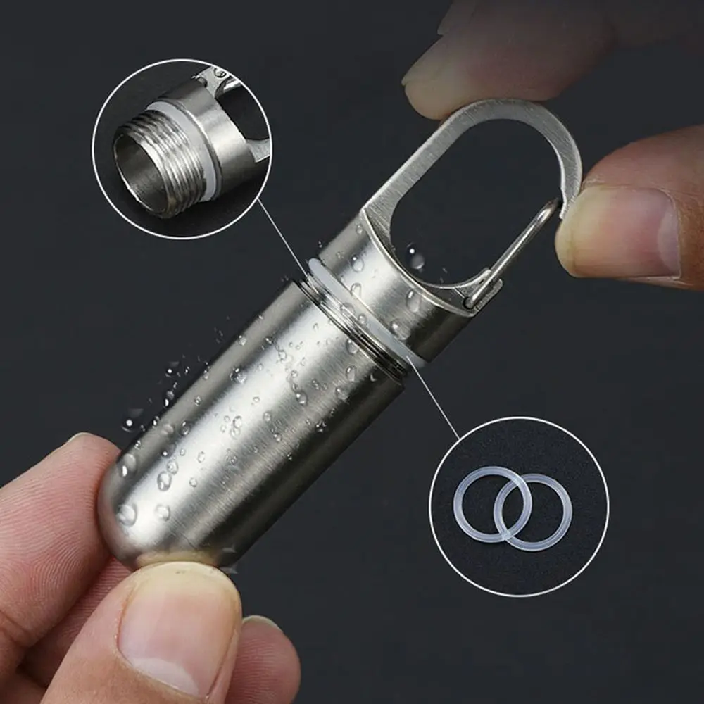 

Sealed Stainless Steel Hang Buckle Outdoor Waterproof Medicine Pill Box Capsules Organizer Granule Storage Box Travel Pill Case