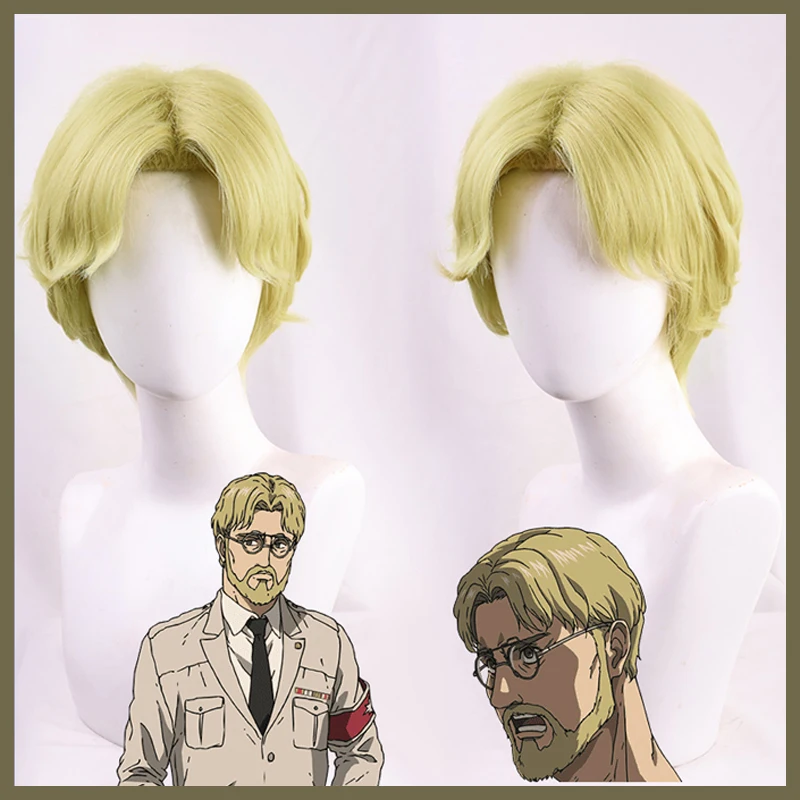 

2020 The Final Season Zeke Jaeger Cosplay Wig Middle Part Short Yellow Curly Heat Resistant Hair