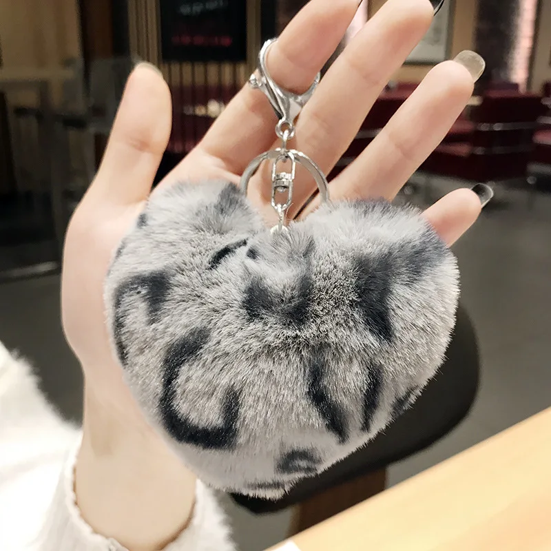 Leopard Love Plush Fur Ball Keychain