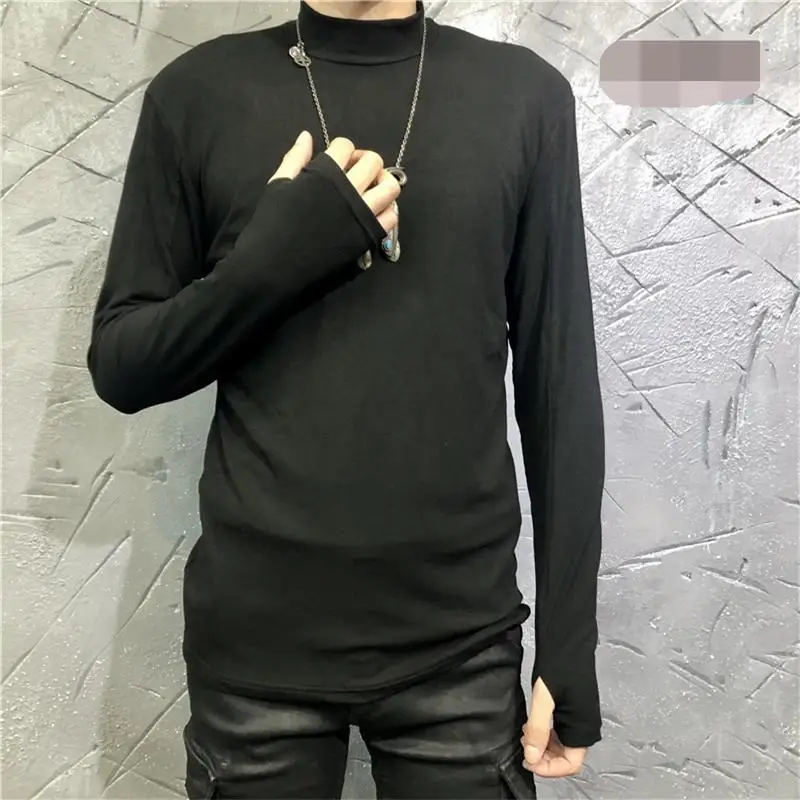 

Men's Long Sleeve T - Shirt Autumn Winter New High Collar Dark Trend Fashion Easy Match High - Quality T - Shirt
