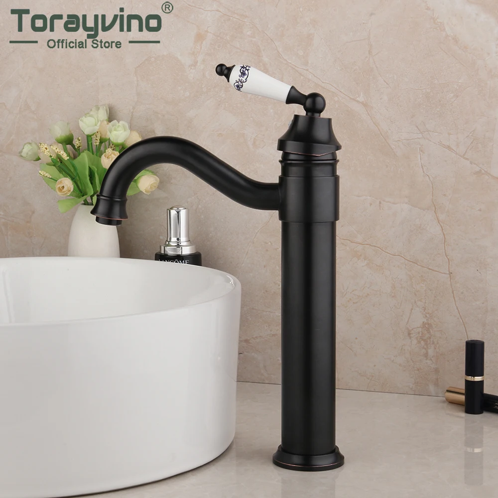 

Torayvino Oil Rubbed Bronze Bathroom Washbasin Sink Faucet Ceramic Single Handle Deck Mounted Basin Sink Faucets Mixer Tap