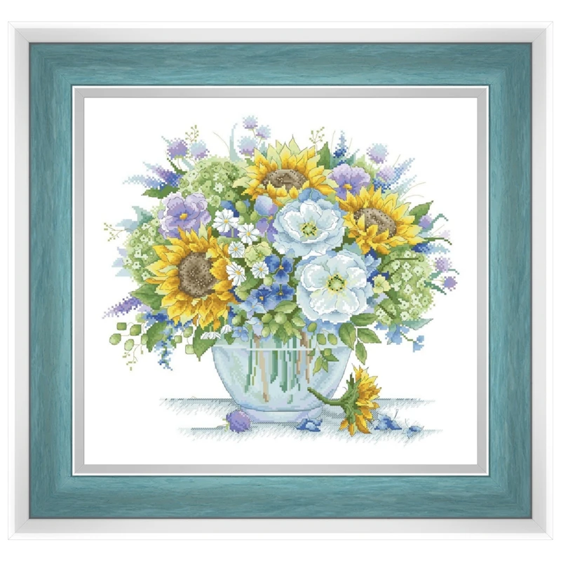 Sunflower wild flower vase cross stitch kit aida 18ct 14ct 11ct unprint canvas cotton thread embroidery kits DIY craft set